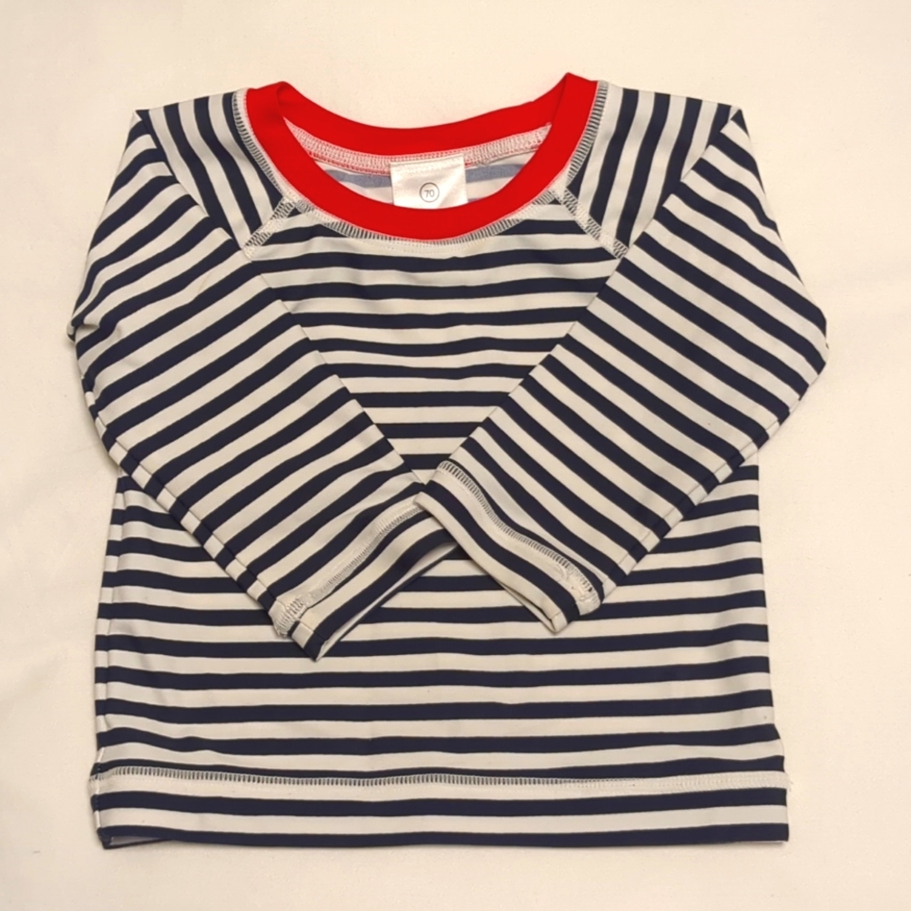 EUC Hanna Andersson Baby Navy Blue and White Striped Nautical Rashguard